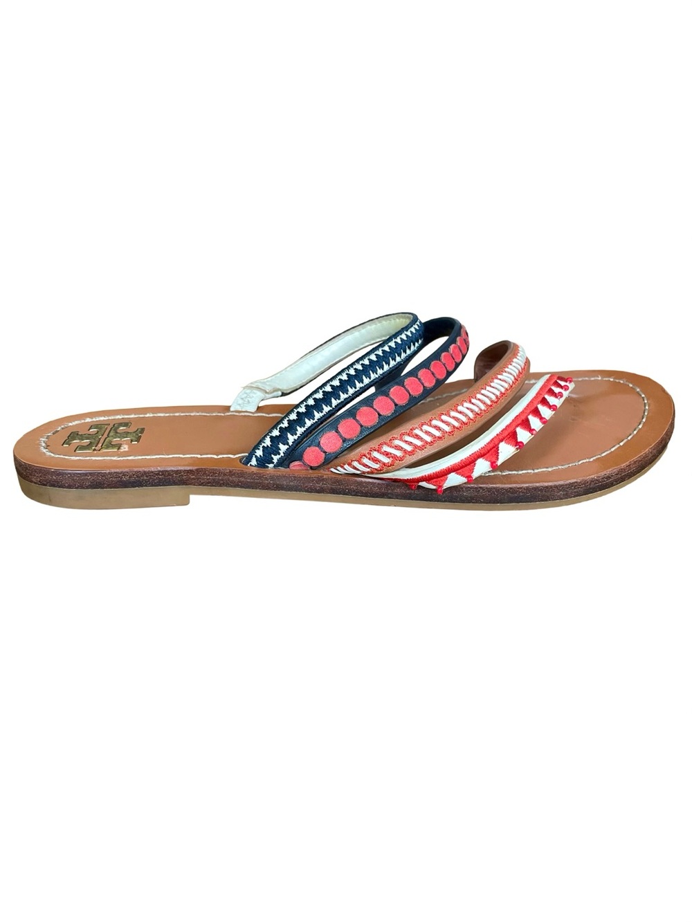 Tory Burch Patos Embroidered Leather Resort Sandals Approx 7 - Picture 3 of 9